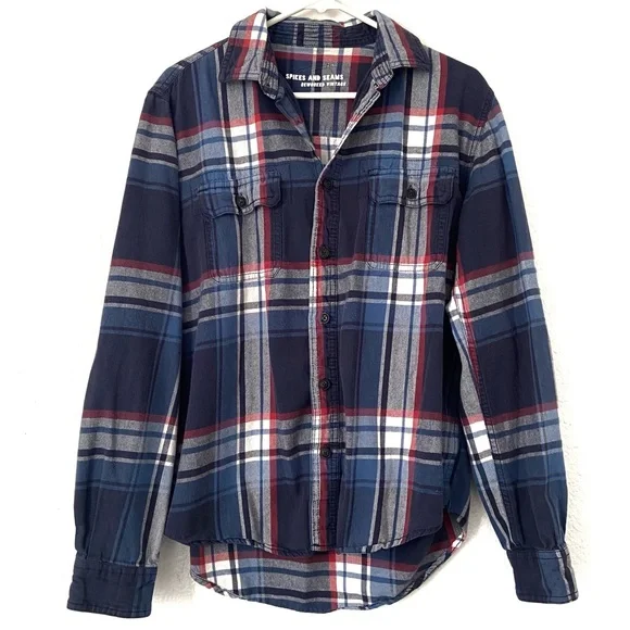 📍 Spikes & Seams Plaid Flannel Women’s Size Medium - Picture 3 of 4